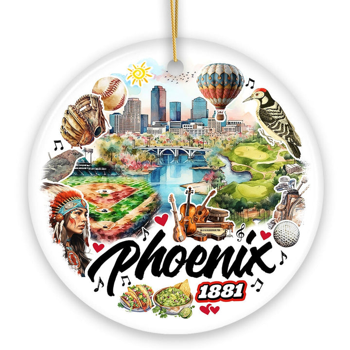 Artistic Phoenix City Handcrafted Ceramic Ornament, Arizona State Souvenir and Tree Decor Ceramic Ornament OrnamentallyYou 