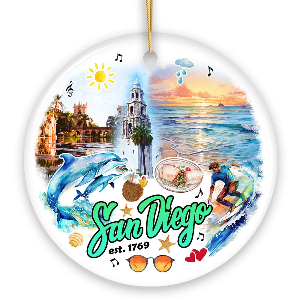 Artistic San Diego Christmas Ornament, Keepsake Souvenir and Gift Ceramic Ornament OrnamentallyYou 