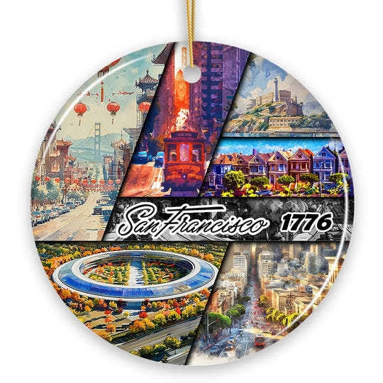 Artistic San Francisco California Christmas Ornament, Vintage Souvenir Decoration Ceramic Ornament OrnamentallyYou 