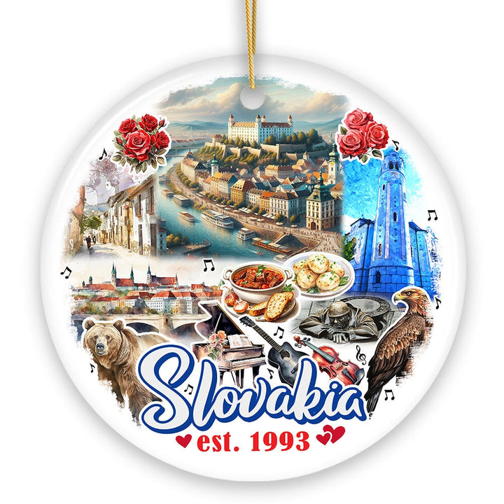 Artistic Slovakia Landmarks Ornament, Slavic Heritage and Culture Christmas Gift and Bratislava Travel Souvenir Ceramic Ornament OrnamentallyYou 