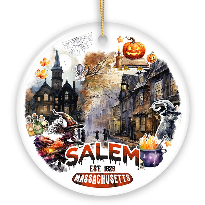 Artistic Spooky and Classic Salem Massachusetts Ornament, Witches and Halloween Souvenir Gift Ceramic Ornament OrnamentallyYou 