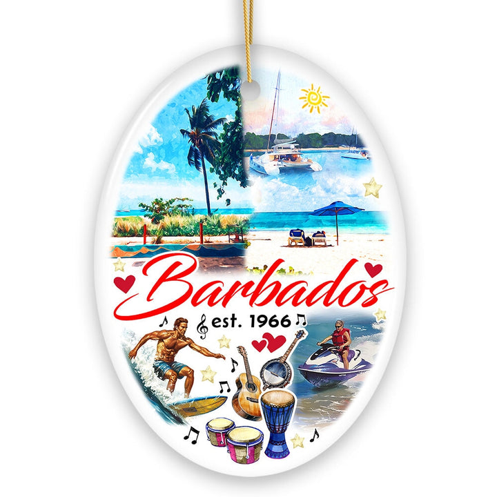 Artistic Tropical Barbados Landmarks and Beaches Ornament, Travel Caribbean Paradise Christmas Souvenir Ceramic Ornament OrnamentallyYou 