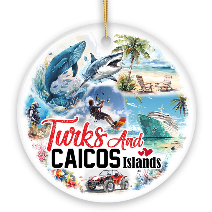 Artistic Turks and Caicos Islands Beach Paradise Ornament, Unique Tropical British Overseas Territories Vacation Souvenir Ceramic Ornament OrnamentallyYou 