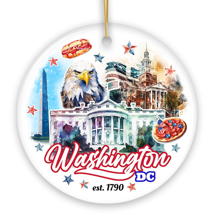 Artistic Washington DC Ceramic Ornament, Landmarks of the Nation’s Capital, White House Travel Souvenir Ceramic Ornament OrnamentallyYou 