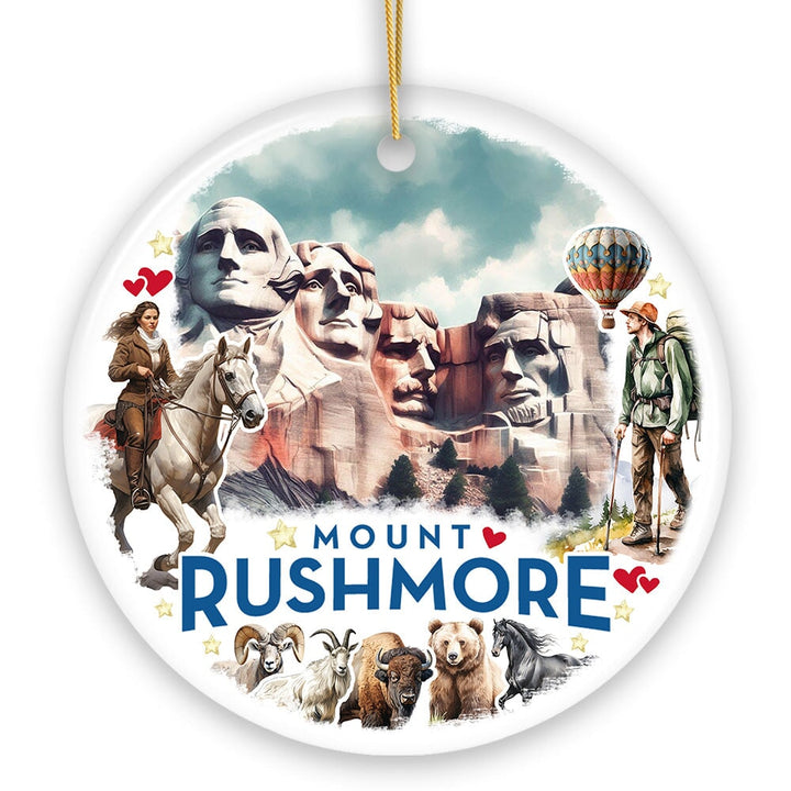 Artistic Watercolor Mount Rushmore Historical Ceramic Ornament, South Dakota Christmas Gift Ceramic Ornament OrnamentallyYou 