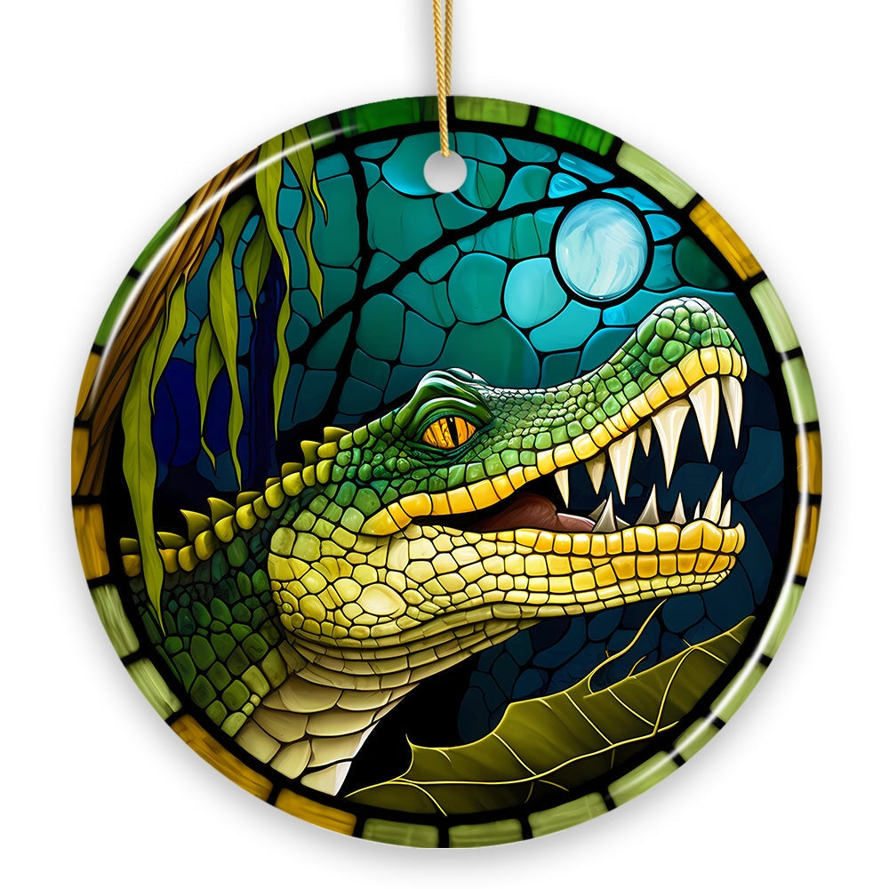 Artistic Wetlands Alligator Ceramic Ornament, Stained Glass Theme Nature Art of Swamp Animal Ceramic Ornament OrnamentallyYou 