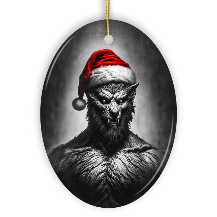 Beastly Werewolf with Santa Hat Ornament, Frightening Holiday Keepsake for Spooky Tree Ceramic Ornament OrnamentallyYou 