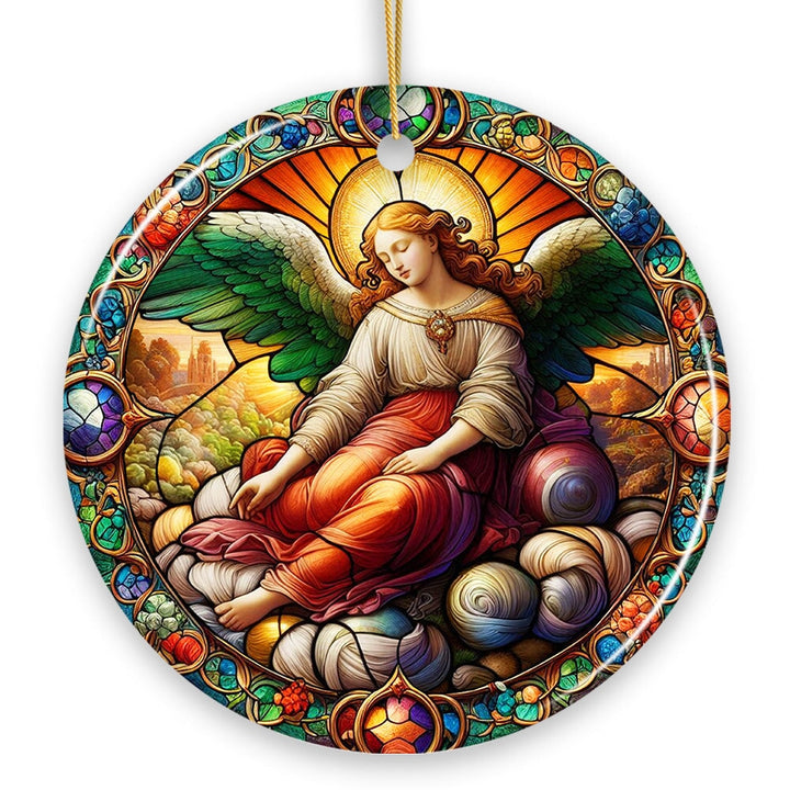 Beautiful Angel Medieval Stained Glass Themed Painting Christmas Ornament, Renaissance Italy Gift and Tree Decor Ceramic Ornament OrnamentallyYou 