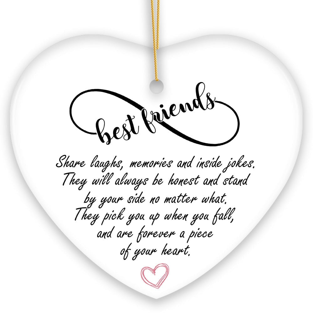 Best Friends are Forever a Piece of Your Heart Quote Christmas Ornament, Sentimental Friendship Gift Ceramic Ornament OrnamentallyYou 