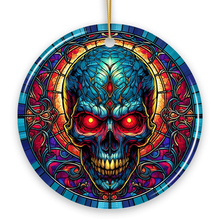 Bone-Chilling Spooky Skull Stained Glass Style Ceramic Ornament, Halloween Themed Christmas Gift and Decor Ceramic Ornament OrnamentallyYou 