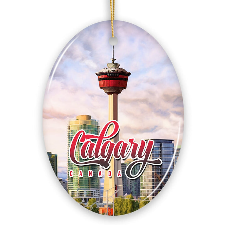 Calgary Tower Art Ornament, Canada Christmas Gift Ceramic Ornament OrnamentallyYou 