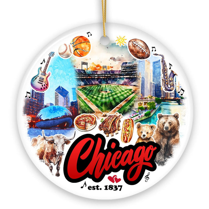Chicago City Artistic Ornament, Illinois Souvenir and Christmas Gift Decoration Ceramic Ornament OrnamentallyYou 