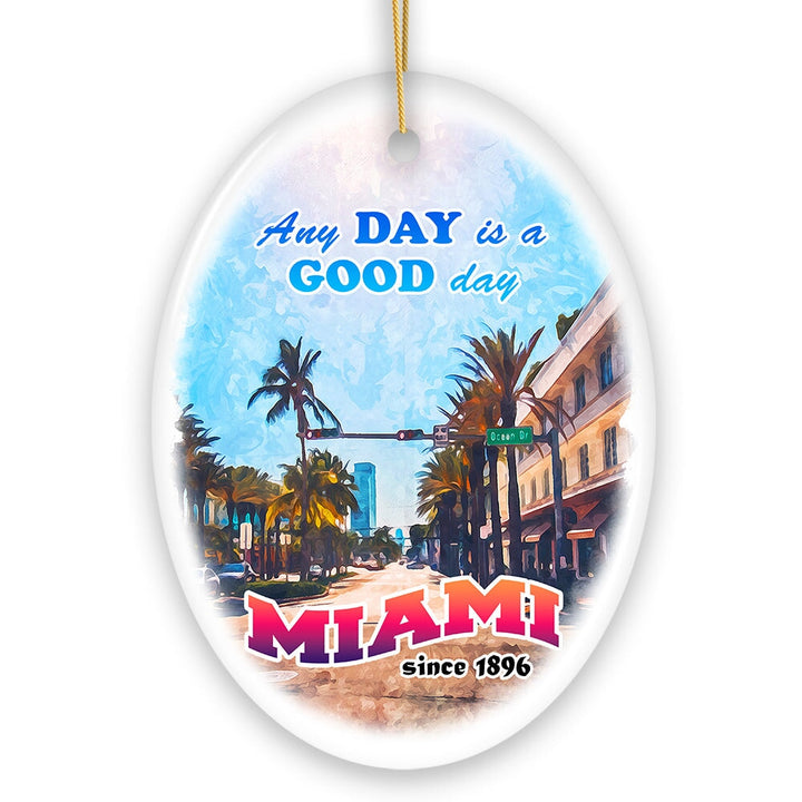 Classic Miami Living Stroll Through Paradise Ornament, Scenic Ocean Drive Artwork Souvenir Ceramic Ornament OrnamentallyYou 