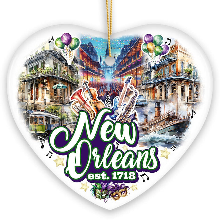 Classically Festive New Orleans Handcrafted Ornament, Mardi Gras Souvenir and Louisiana Christmas Gift Ceramic Ornament OrnamentallyYou 