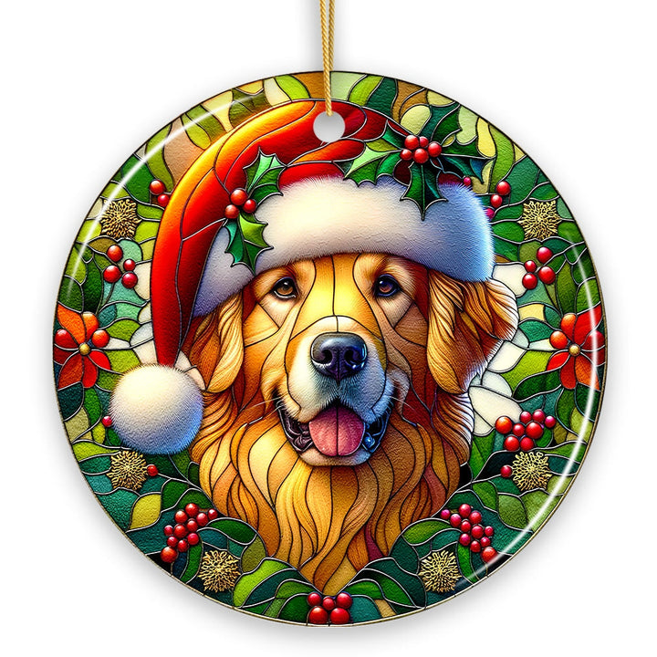 Colorful Golden Retriever Stained Glass Style Ceramic Ornament, Christmas Gift and Decor Ceramic Ornament OrnamentallyYou 