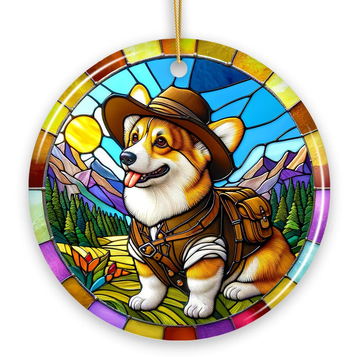Corgi Adventurer Stained Glass Style Ceramic Ornament, Adorable Christmas Gift and Decor Ceramic Ornament OrnamentallyYou 
