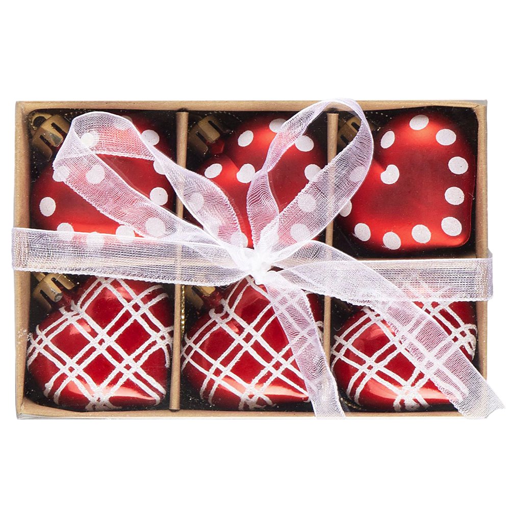 Cute and Glamorous Heart Shaped Christmas Ornament Set, 6 Shatterproof Love Baubles Ornament Bundle OrnamentallyYou 