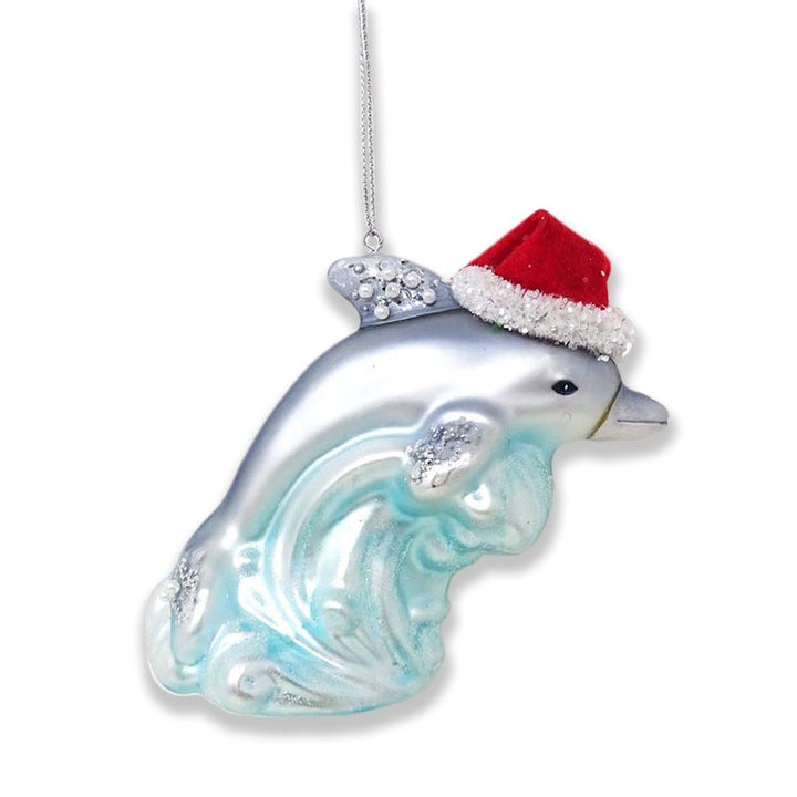 Dolphin and Ocean Wave Glass Christmas Ornament Glass Ornament OrnamentallyYou 