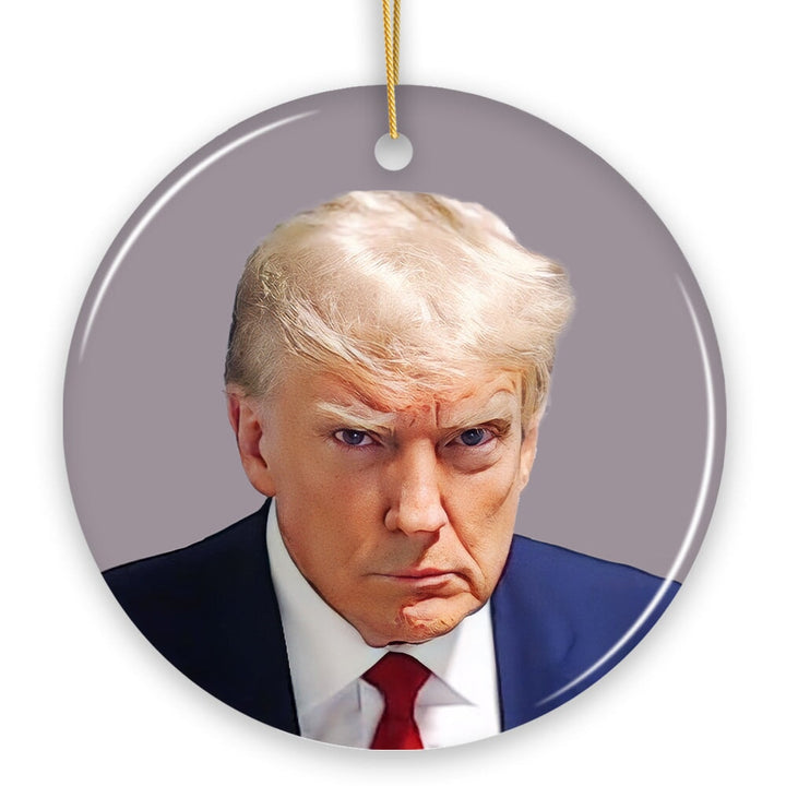 Donald Trump Mugshot Mean Muggin Ornament, Funny Christmas Decoration Ceramic Ornament OrnamentallyYou 