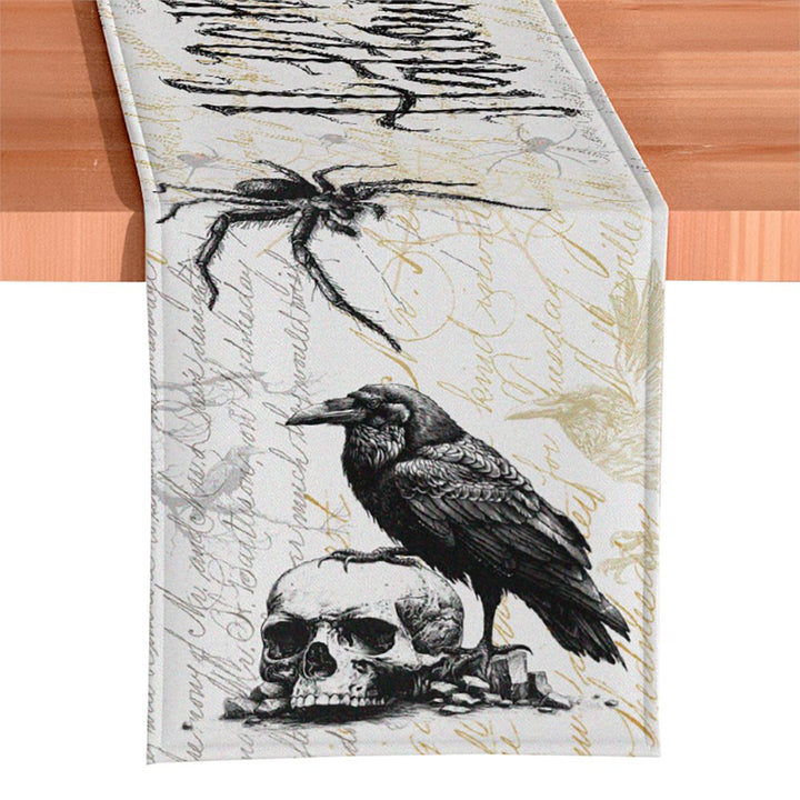 Elegant 72" Gothic Jacquard Table Runner, Halloween Tablecloth with Spider Webs and Black Ravens Table Runner OrnamentallyYou 