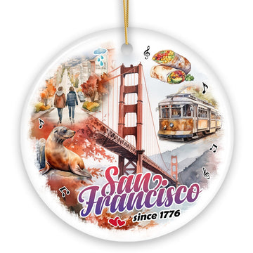 Elegant Cultural and Artistic San Francisco Ornament, California Traveler Souvenir Gift Ceramic Ornament OrnamentallyYou 