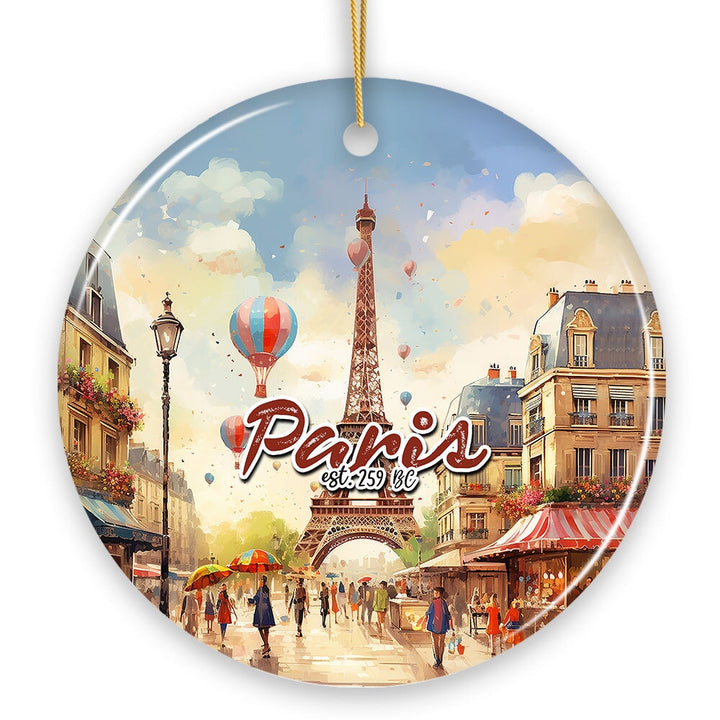 Elegant Watercolor Eiffel Tower Paris Artwork Ornament, France Souvenir Ceramic Ornament OrnamentallyYou 