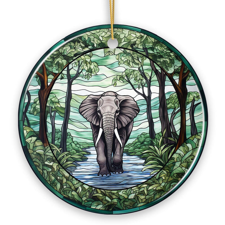 Elephant Elegance Stained Glass Style Ceramic Ornament, African Animals Christmas Gift and Decor Ceramic Ornament OrnamentallyYou 