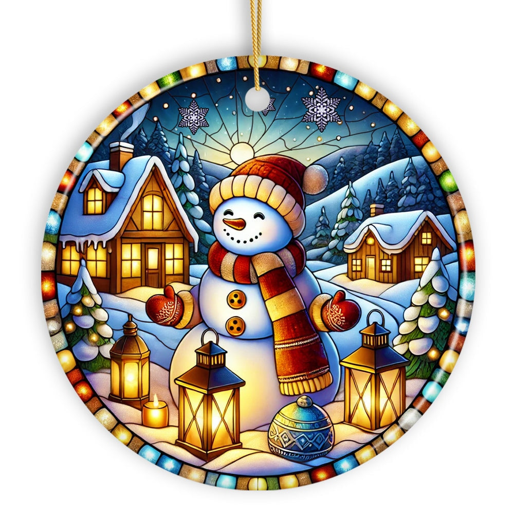 Enchanting Snowman with Cozy Lantern in Winter Village Ceramic Ornament for Decor and Gift Ceramic Ornament OrnamentallyYou 