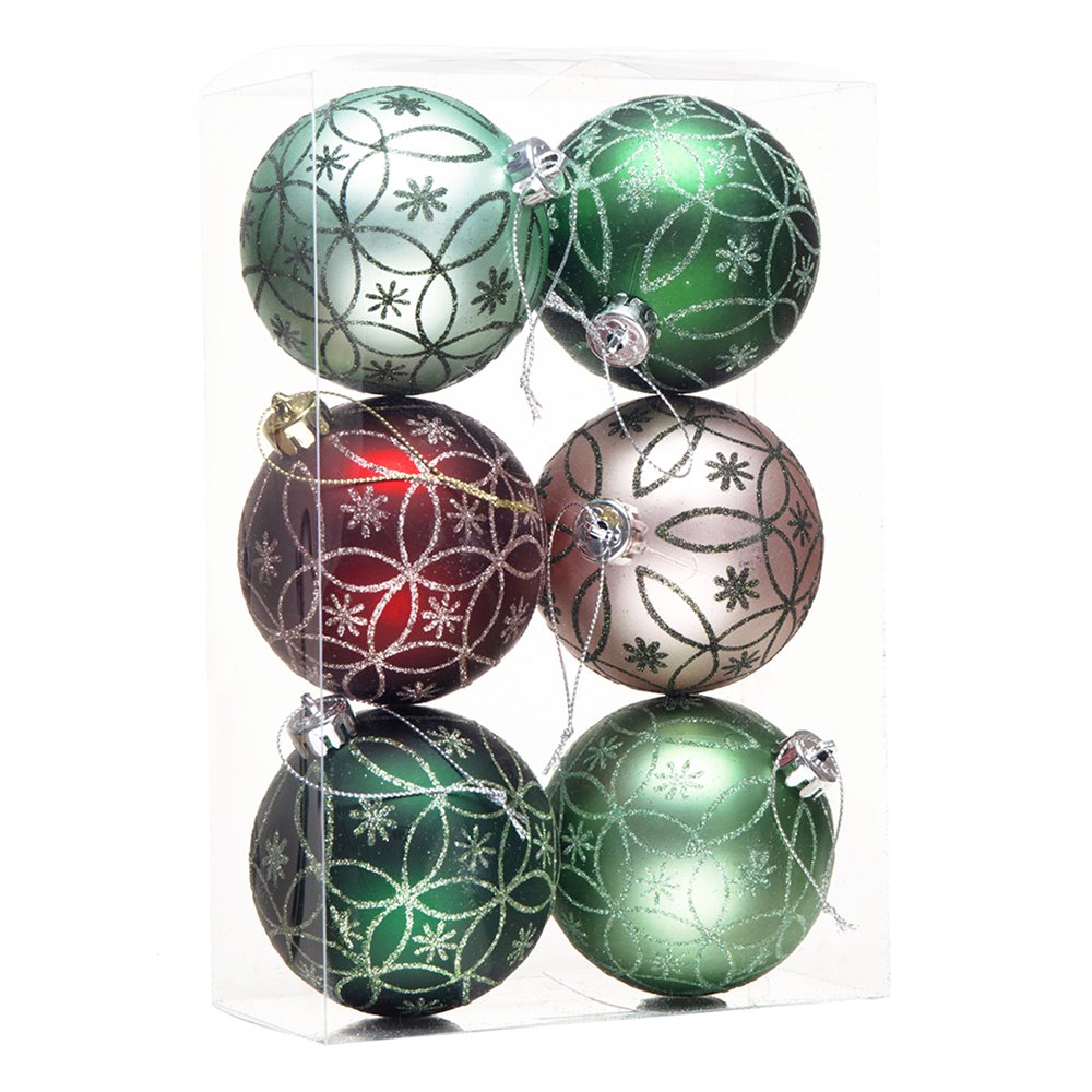 Enchanting Subtle Nature Ornament Bundle, Set of 6 Pine Green, Light Green, Mint Green, Pink and Matte Red Baubles Ornament Bundle OrnamentallyYou 