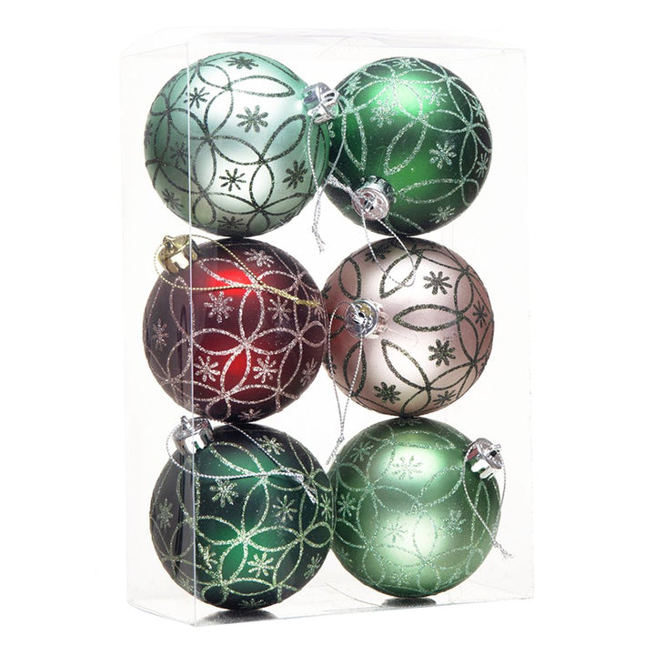 Enchanting Subtle Nature Ornament Bundle, Set of 6 Pine Green, Light Green, Mint Green, Pink and Matte Red Baubles Ornament Bundle OrnamentallyYou 