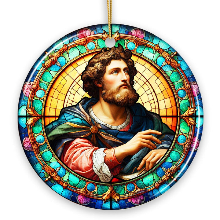 Enlightened Man Renaissance Italy Painting Ornament, Artistic Stained Glass Themed Medieval Christmas Gift Ceramic Ornament OrnamentallyYou 