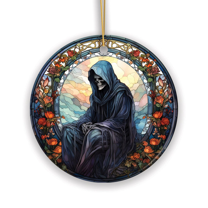 Ethereal Revenant: Halloween Angel of Death Stained Glass Style Ceramic Ornament, Halloween Themed Christmas Gift Ceramic Ornament OrnamentallyYou 