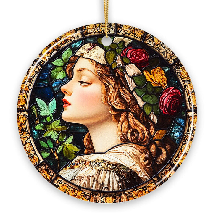 Feminine Beauty in Renaissance Italy Stained Glass Ornament, Artistic Medieval Christmas Gift Ceramic Ornament OrnamentallyYou 