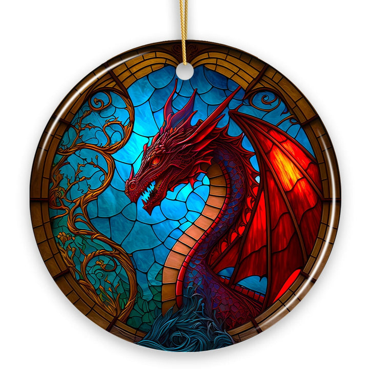 Fierce Dragon Stained Glass Style Ceramic Ornament, Unique Goth Tree Decor Ceramic Ornament OrnamentallyYou 