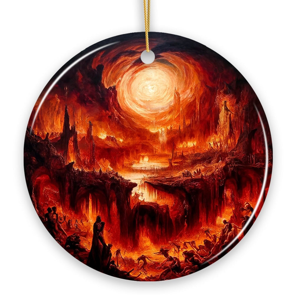 Fiery Hellscape Dante's Inferno Ceramic Ornament, Painting Halloween Gift And Decor Ceramic Ornament OrnamentallyYou 
