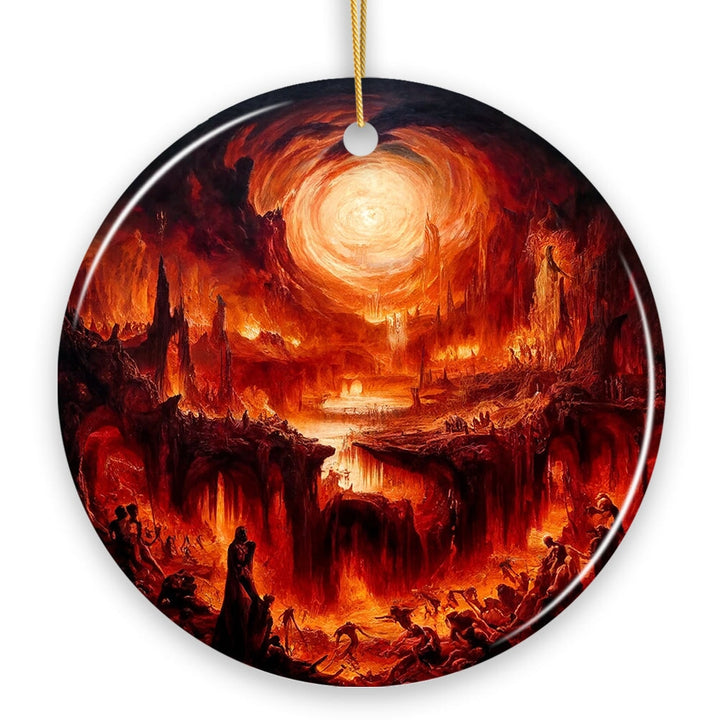 Fiery Hellscape Dante's Inferno Ceramic Ornament, Painting Halloween Gift And Decor Ceramic Ornament OrnamentallyYou 