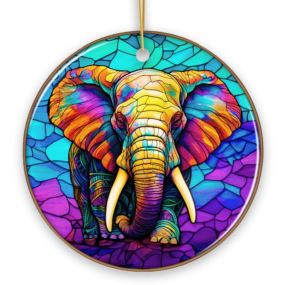 Forest Giants Elephant Stained Glass Style Ceramic Ornament, Safari Animals Christmas Gift and Decor Ceramic Ornament OrnamentallyYou 