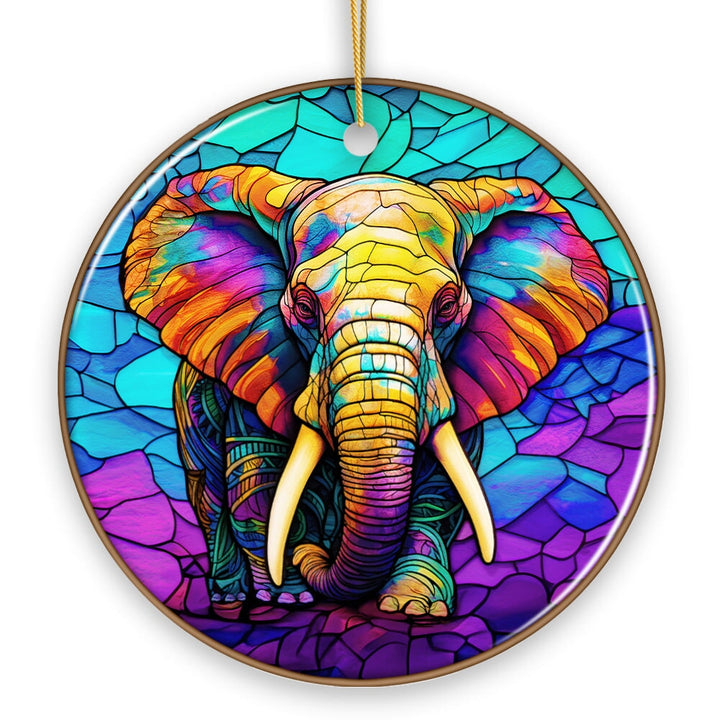 Forest Giants Elephant Stained Glass Style Ceramic Ornament, Safari Animals Christmas Gift and Decor Ceramic Ornament OrnamentallyYou 