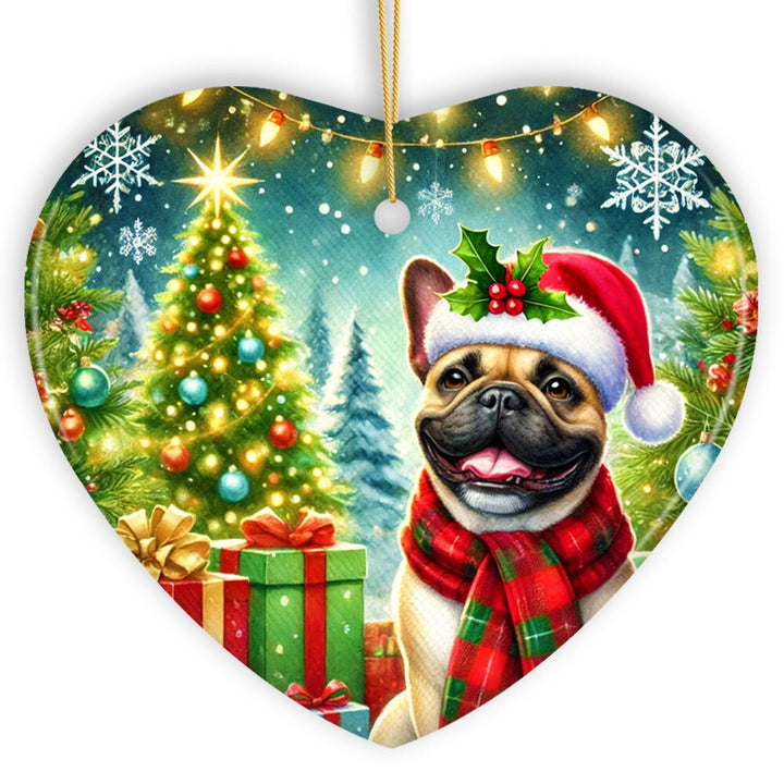 Frosty French Bulldog Ornament, Charming Pup Decoration for Magical Christmas Ceramic Ornament OrnamentallyYou Heart 