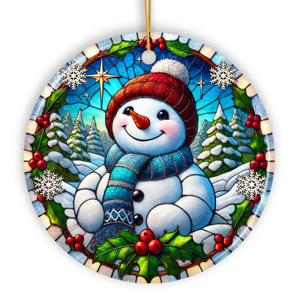 Frosty and Holly Snowman Ornament, Gift and Decor for Cheerful Winter Christmas Tree Ceramic Ornament OrnamentallyYou 