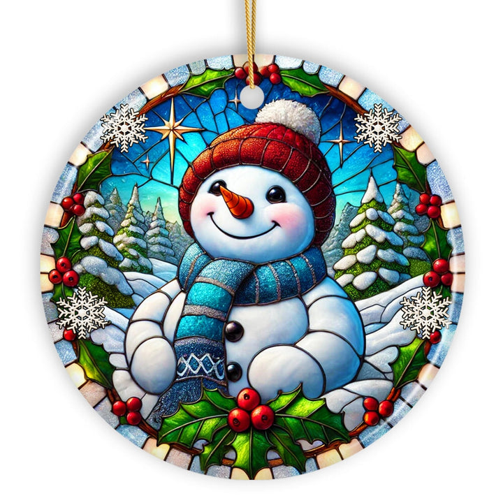 Frosty and Holly Snowman Ornament, Gift and Decor for Cheerful Winter Christmas Tree Ceramic Ornament OrnamentallyYou 