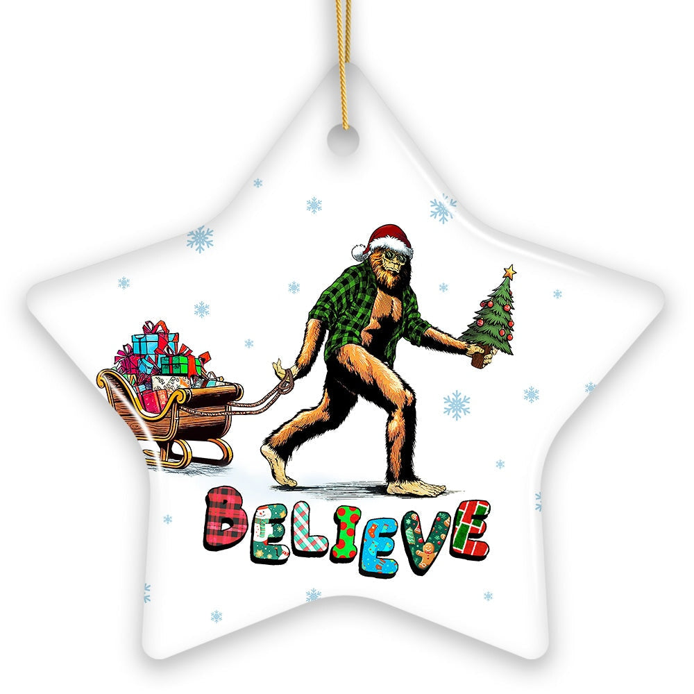 Funny Big Foot Believe Christmas Ornament, Sasquatch Humor Holiday Decor Ceramic Ornament OrnamentallyYou 