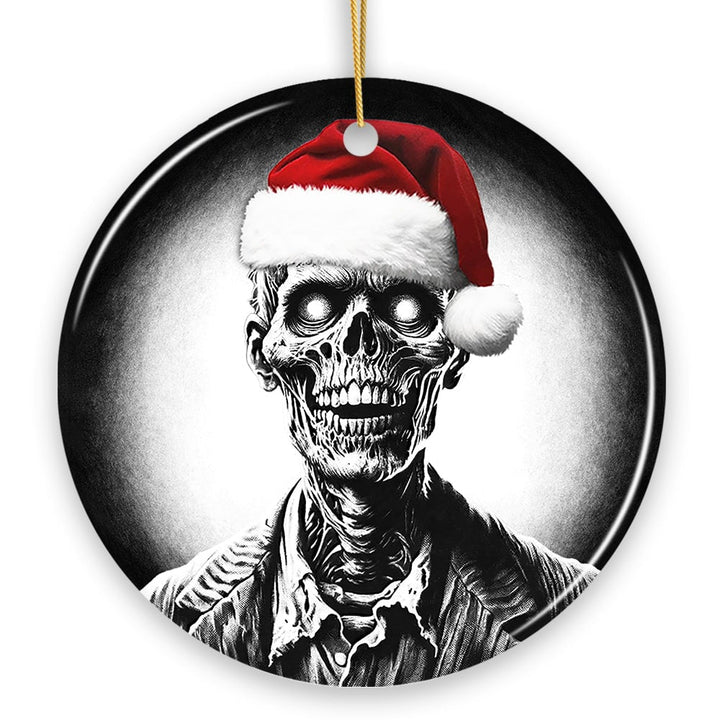 Ghastly Undead Zombie with Santa Hat Ornament, Eerie Christmas Gift for Horror Lovers Ceramic Ornament OrnamentallyYou 