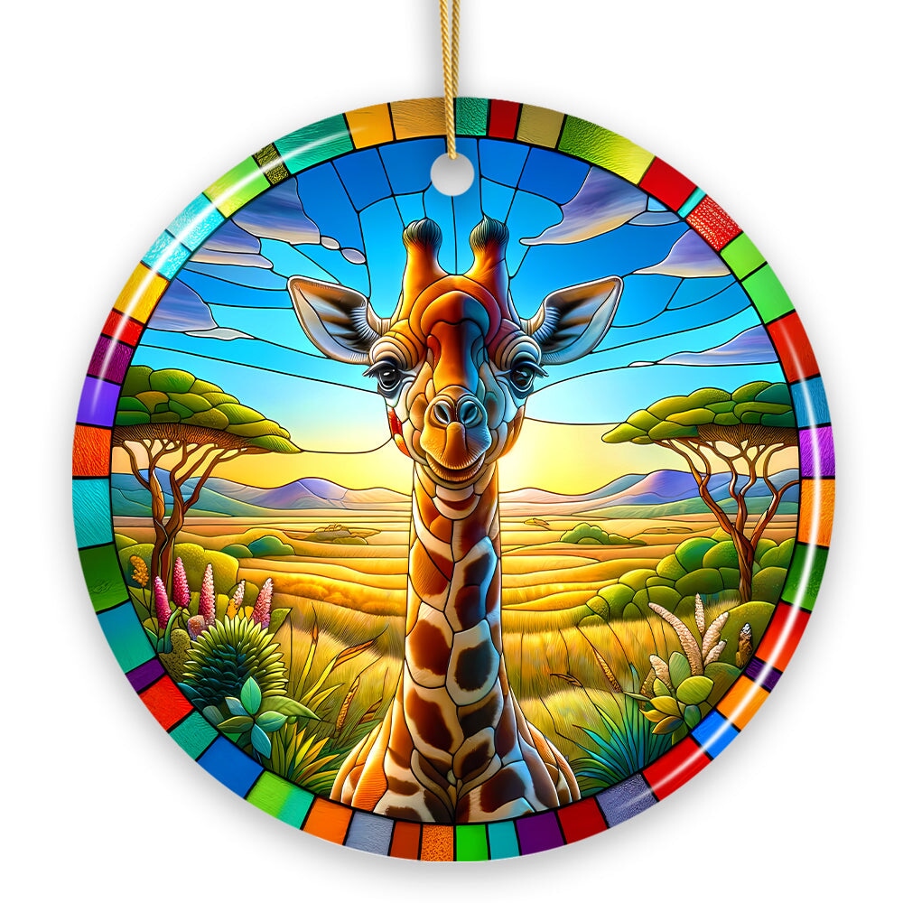 Giraffe Grace Stained Glass Style Ceramic Ornament, African Animals Christmas Gift and Decor Ceramic Ornament OrnamentallyYou 