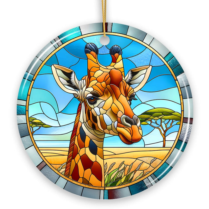 Giraffe Rendezvous Stained Glass Style Ceramic Ornament, African Animals Christmas Gift and Decor Ceramic Ornament OrnamentallyYou 