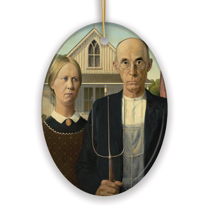 Grant Wood American Gothic Art Ceramic Ornament, Famous Painting Christmas Decoration Souvenir Ceramic Ornament OrnamentallyYou 