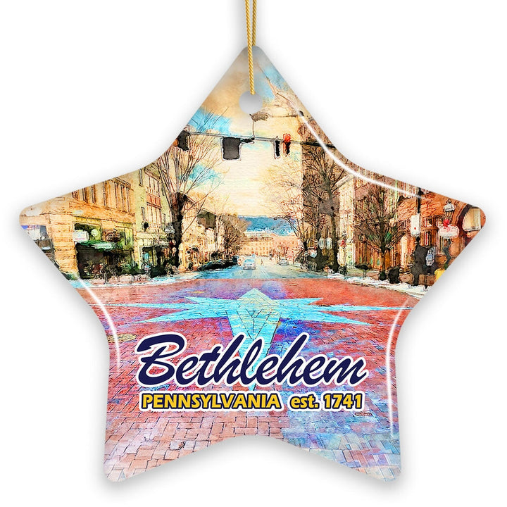 Historical Bethlehem City Ceramic Ornament, Pennsylvania Travel Christmas Keepsake Ceramic Ornament OrnamentallyYou 