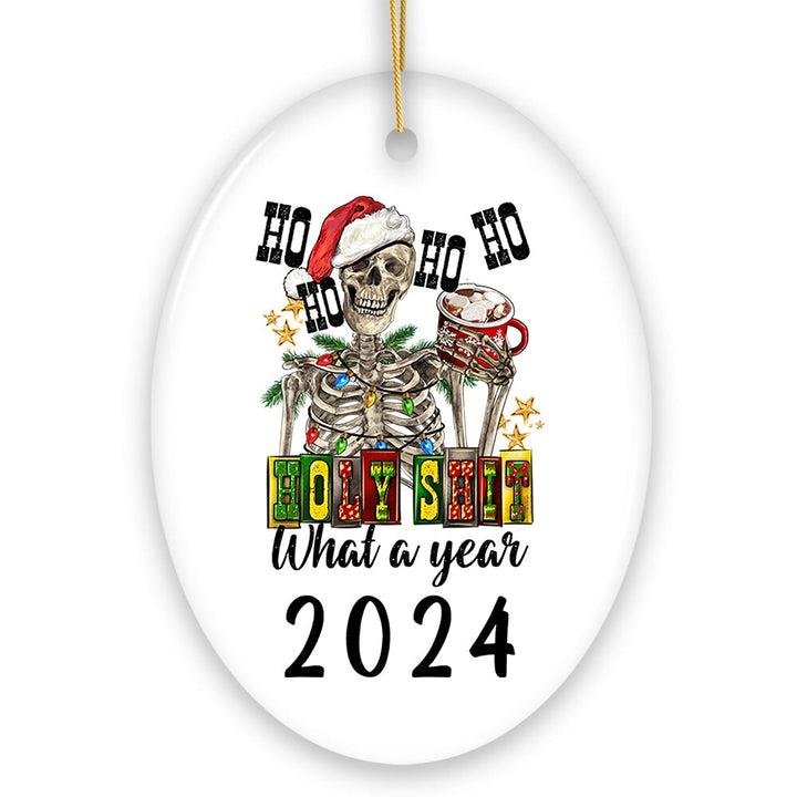 Ho Ho Ho Holy Sh*t What a Year Christmas Ornament, Funny Festive Skeleton Ceramic Ornament OrnamentallyYou 