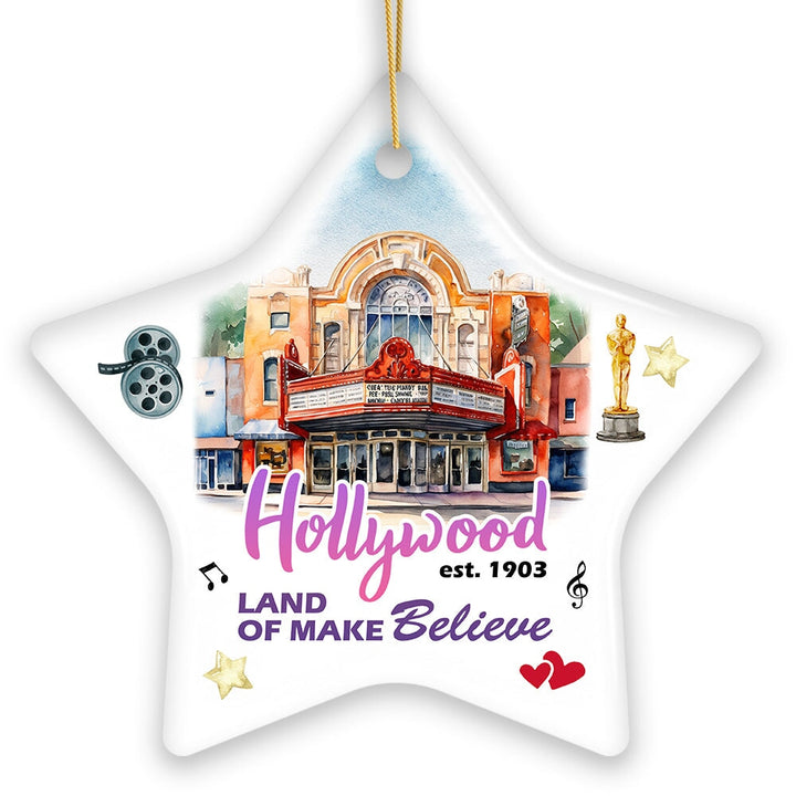 Hollywood the Land of Make Believe Artwork Ceramic Ornament, A Thespian’s Dream of Being Famous, California Gift Ceramic Ornament OrnamentallyYou 