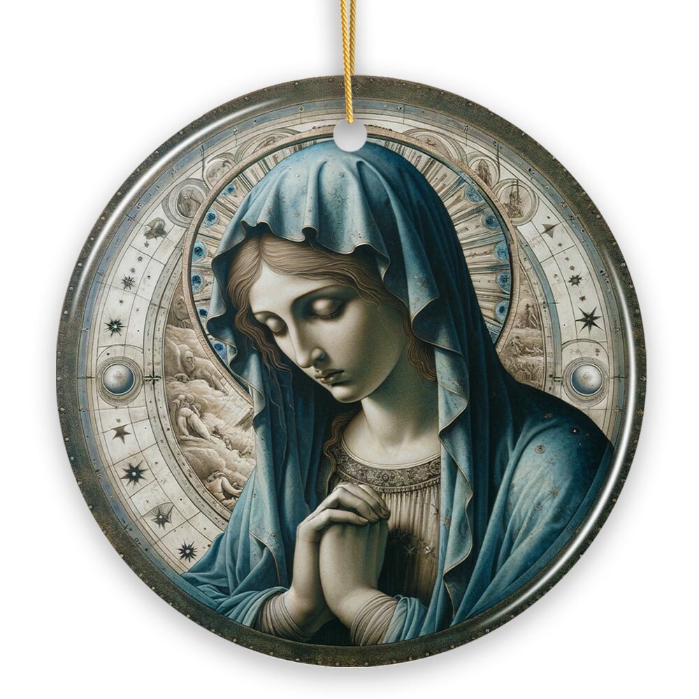 Holy Madonna Virgin Mary in Prayer Ceramic Ornament, Religious Painting Souvenir And Decor Ceramic Ornament OrnamentallyYou 